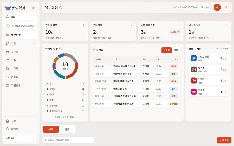 첫 화면 — 오늘 할 일과 진행 중인 일